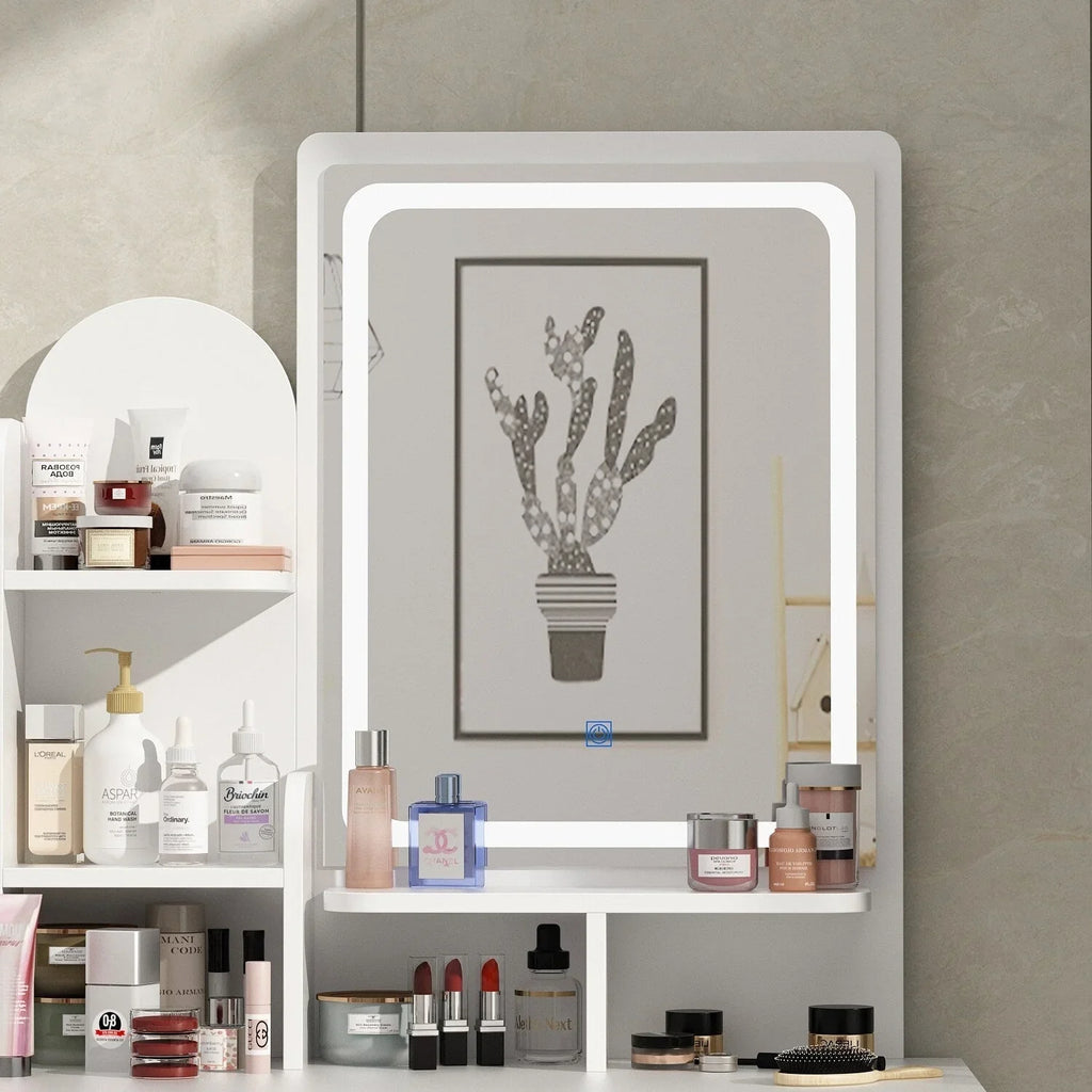 Tavolo da Trucco con Luci a LED, Specchio e Sgabello