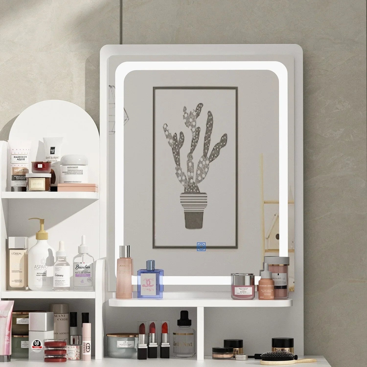 Tavolo da Trucco con Luci a LED, Specchio e Sgabello