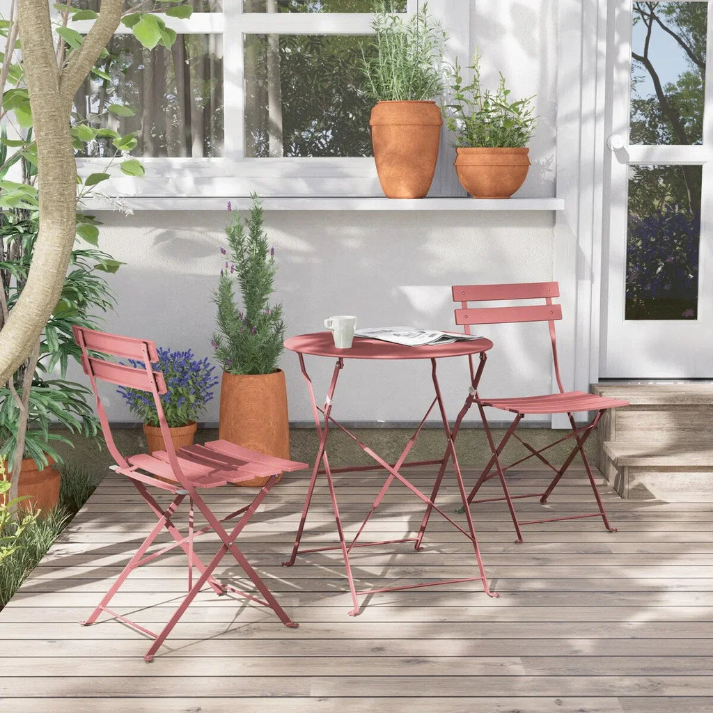 Set bistro pieghevole in metallo da 3 pezzi, set conversazione resistente alle intemperie per esterni/interni, per patio, cortile, giardino