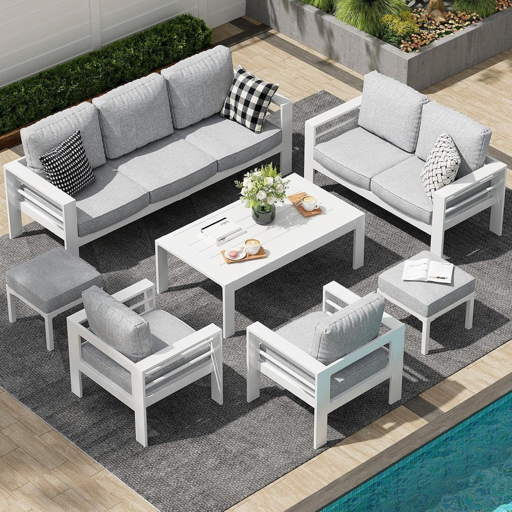 AECOJOY Set di mobili da giardino a 7 pezzi in alluminio Set da conversazione per esterni