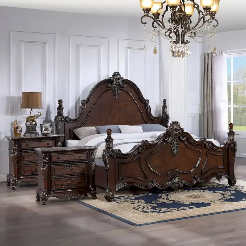 Furniture of America Eugene Set Camera da Letto Tradizionale 3 Pezzi in Legno di Ciliegio Scuro con Pannelli