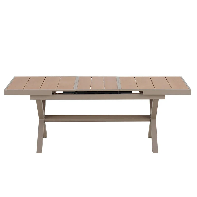 Set da pranzo da esterno allungabile a 7 pezzi con tavolo allungabile e 6 sedie con braccioli