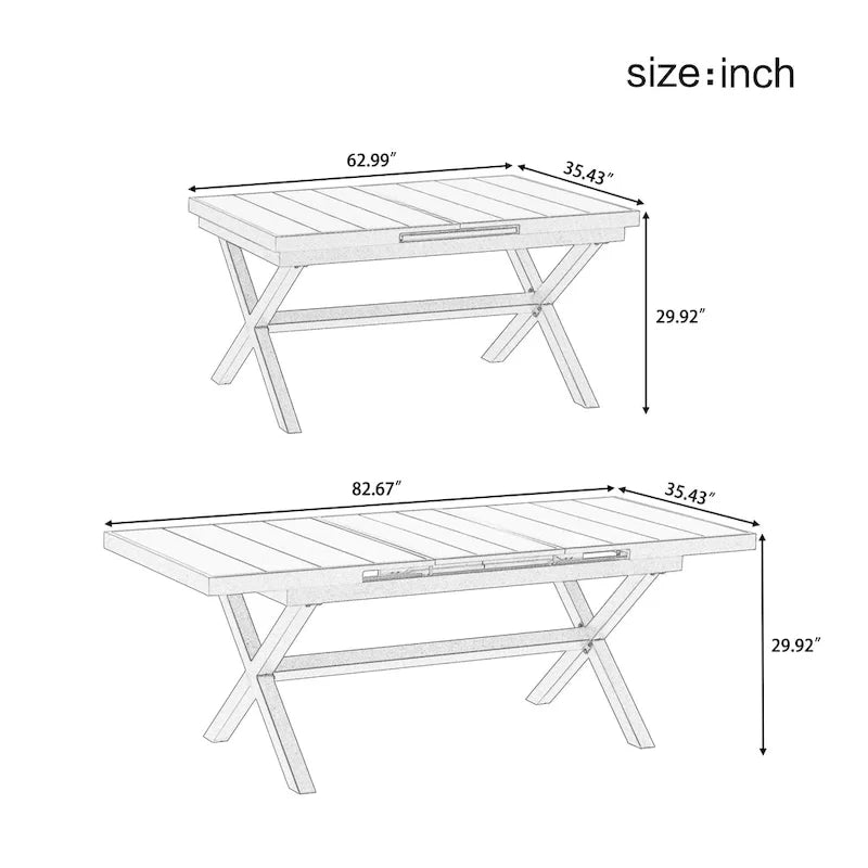 Set da pranzo da esterno allungabile a 7 pezzi con tavolo allungabile e 6 sedie con braccioli