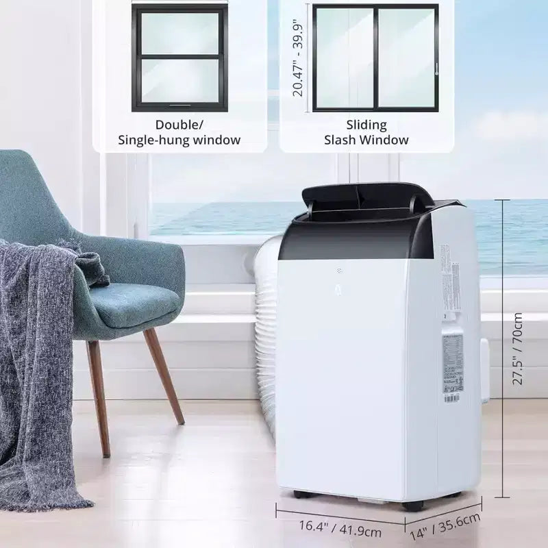 Condizionatore d'aria GustoWave 14000 BTU con telecomando, unità AC portatile per ambienti fino a 70 m², Bianco/Nero