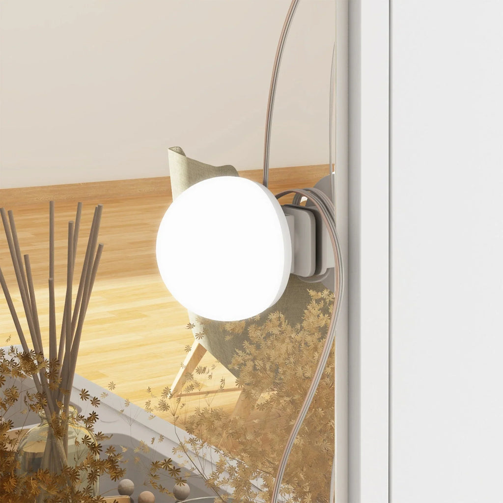 Comò per trucco con specchio a tre ante, illuminazione certificata e piano in vetro