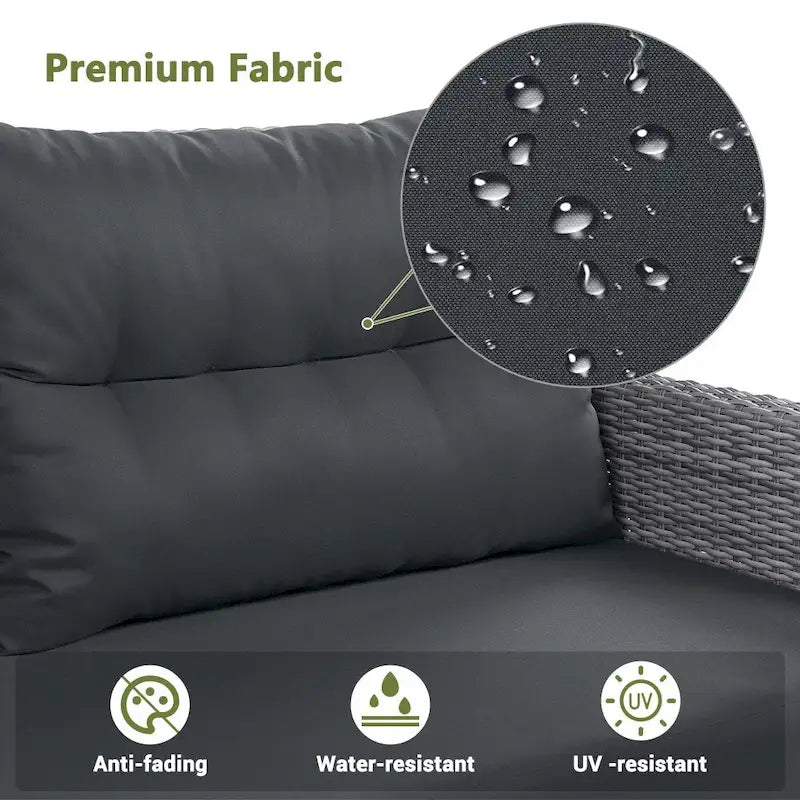 Set da esterni in rattan con tavolo regolabile, poltrone reclinabili e 2 pouf