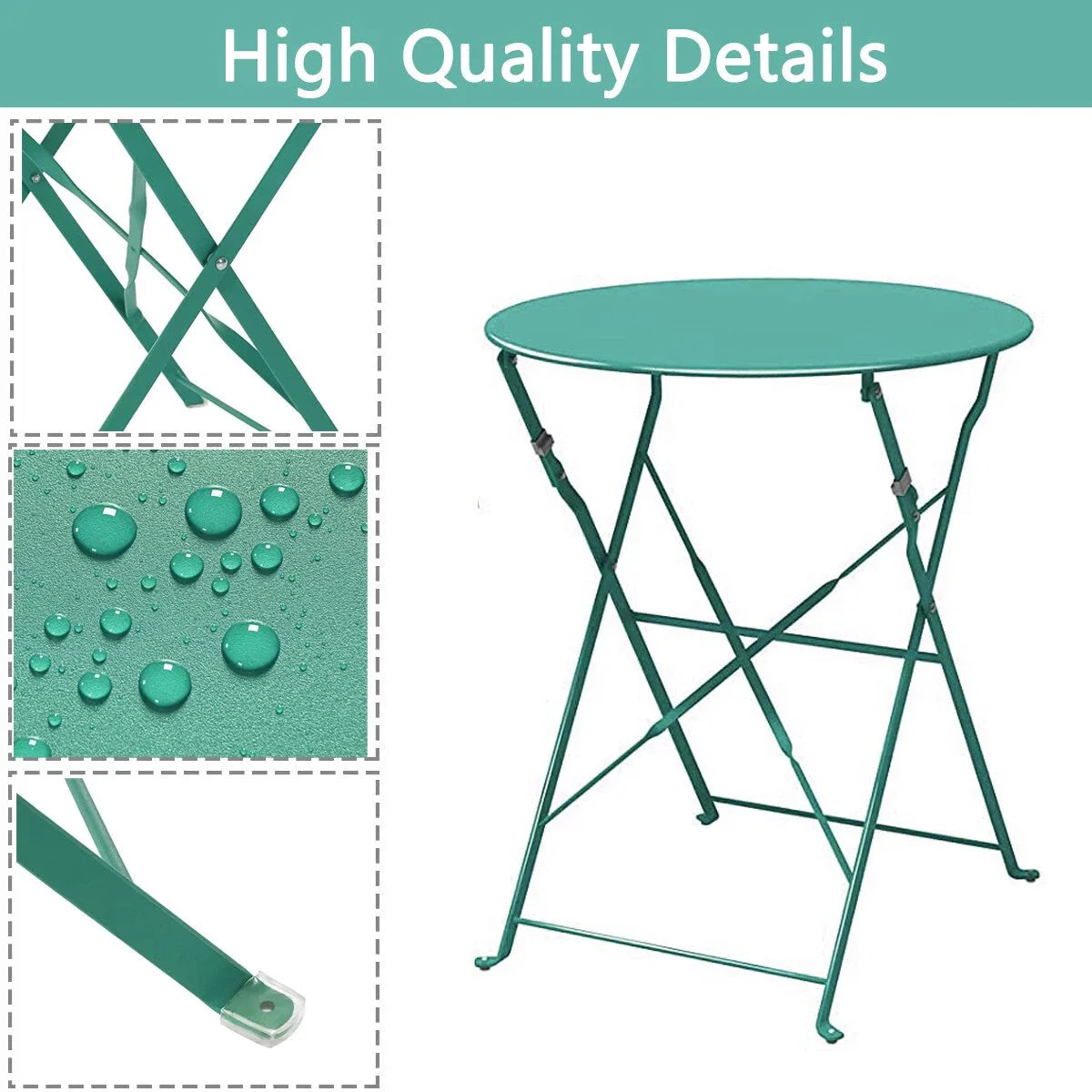 Set bistro pieghevole in metallo da 3 pezzi, set conversazione resistente alle intemperie per esterni/interni, per patio, cortile, giardino