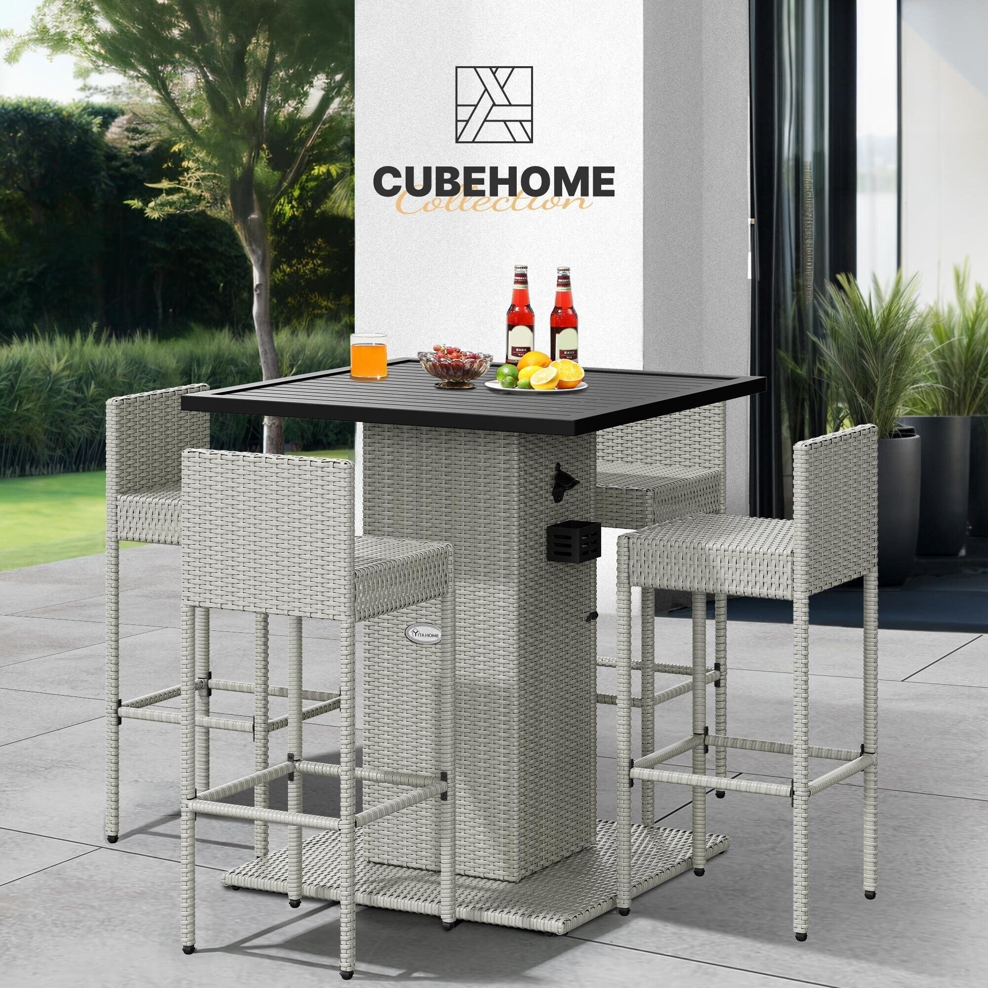 Moasis Set di Mobili da Esterno con Bar in Vimini 5 Pezzi - 5 PZ