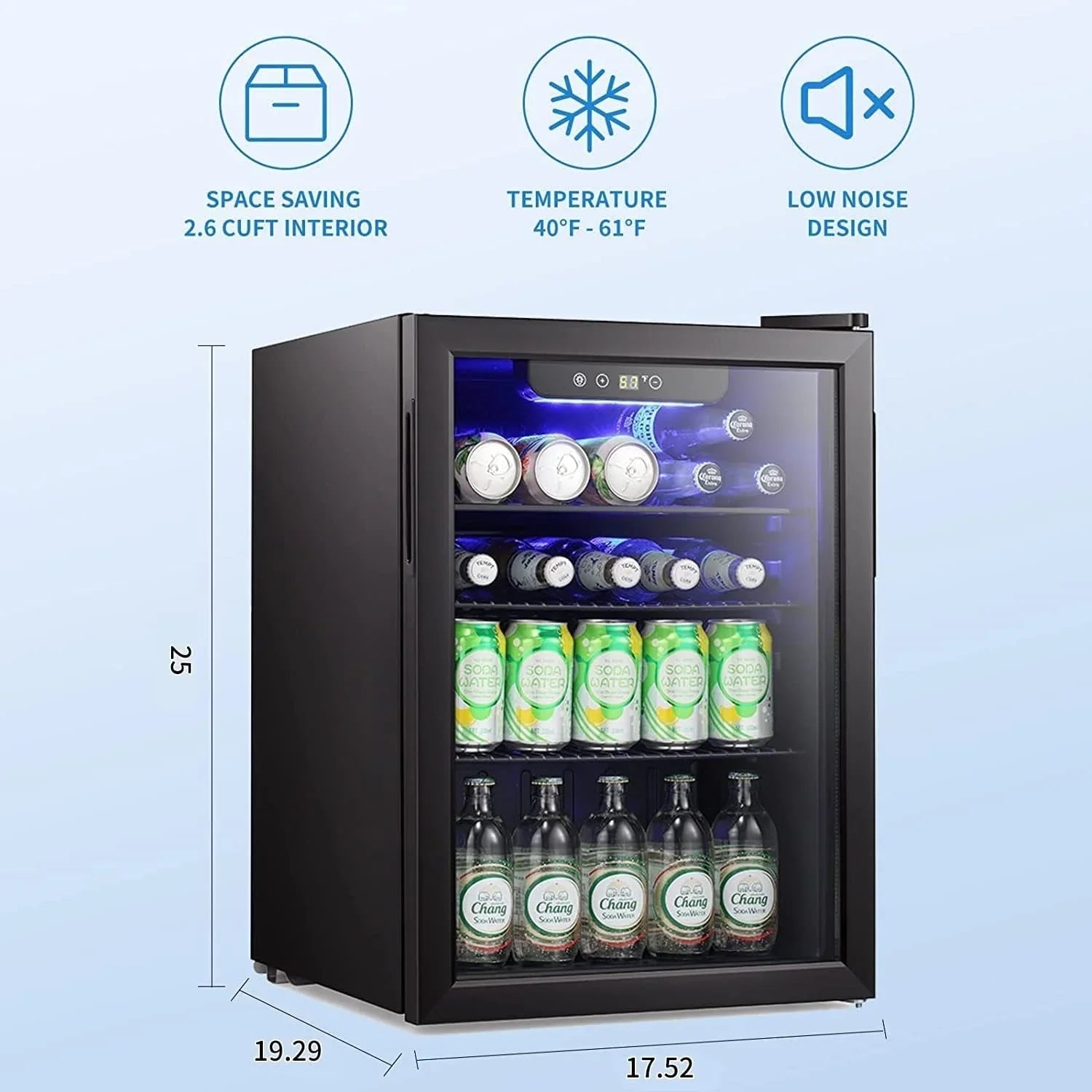 Mini Frigo-Cantinetta per bevande da 100 lattine, Frigo portatile, Porta in vetro frontale trasparente, Piccolo refrigeratore per bevande con touch screen - 2.6 Cu. Ft.