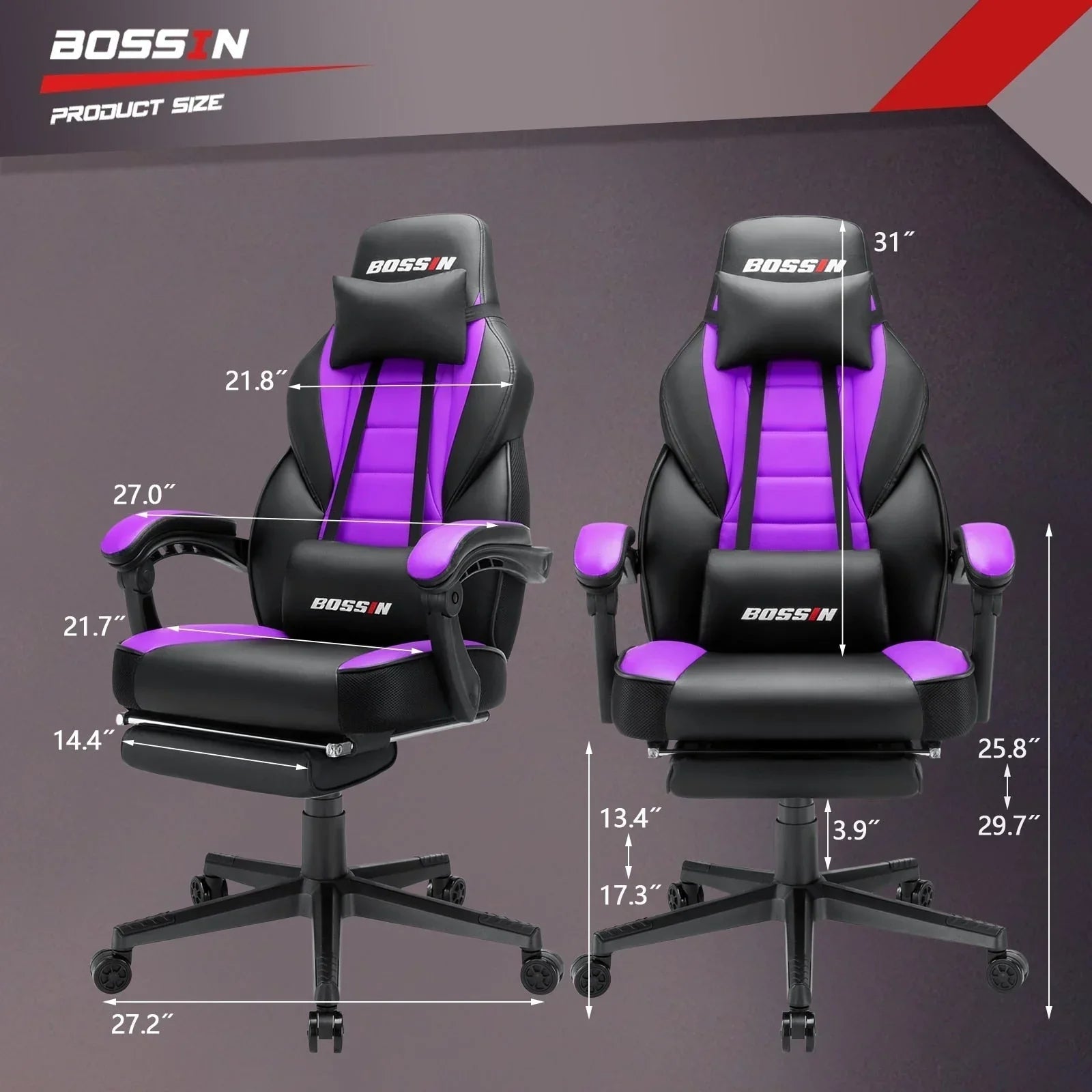 Sedia da gaming BOSSIN Racing Style, sedia da gamer per persone robuste fino a 136 kg, sedia da computer con schienale alto