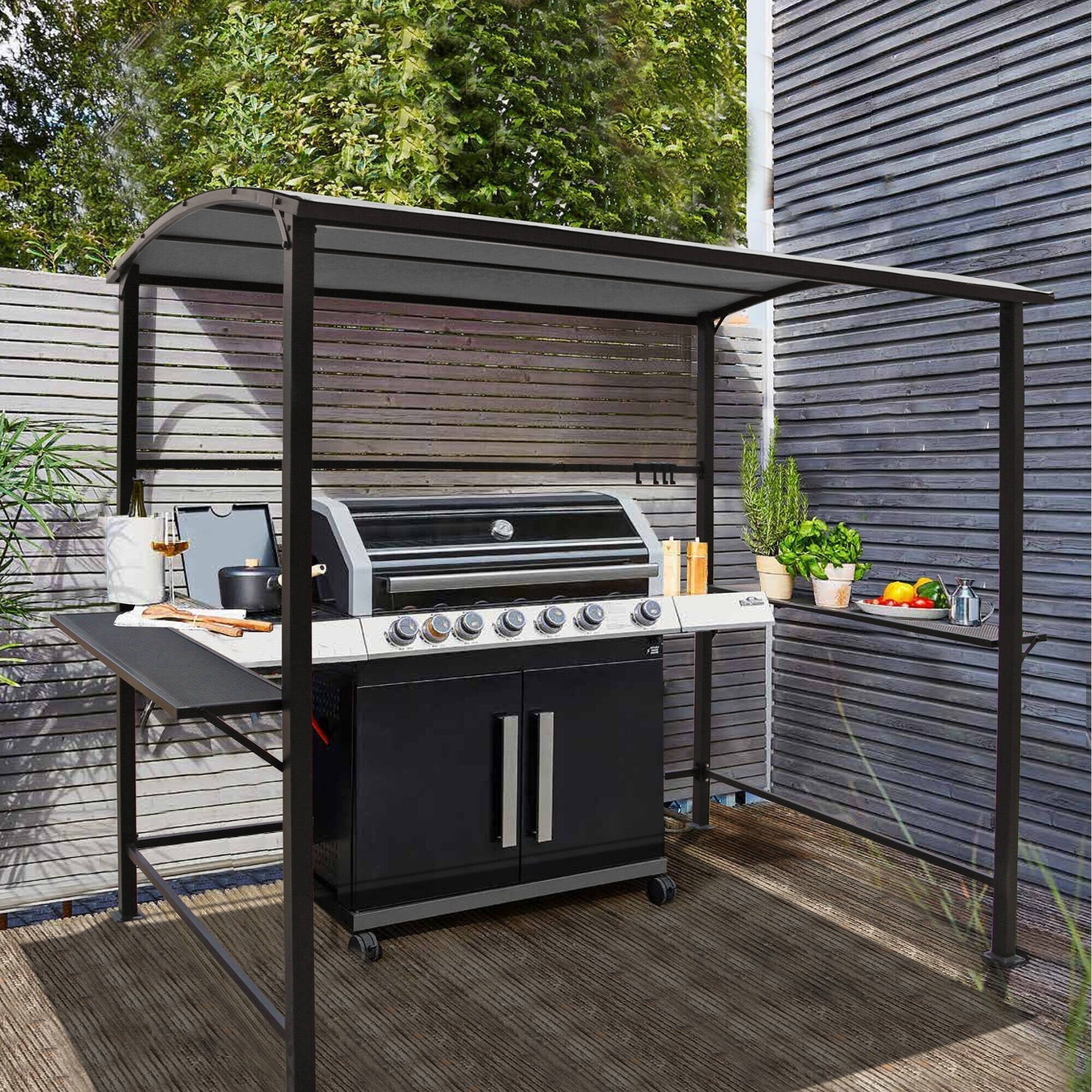Gazebo da esterno con struttura in acciaio 1,5 x 2,4 m con tettoia per barbecue