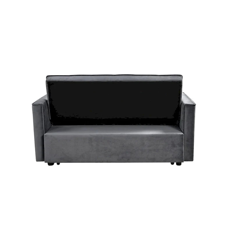 Divanetto Futon Moderno in Velluto con Schienale Reclinabile e Tasche, 2 Posti - Grigio Scuro / Grigio Chiaro / Blu / Nero