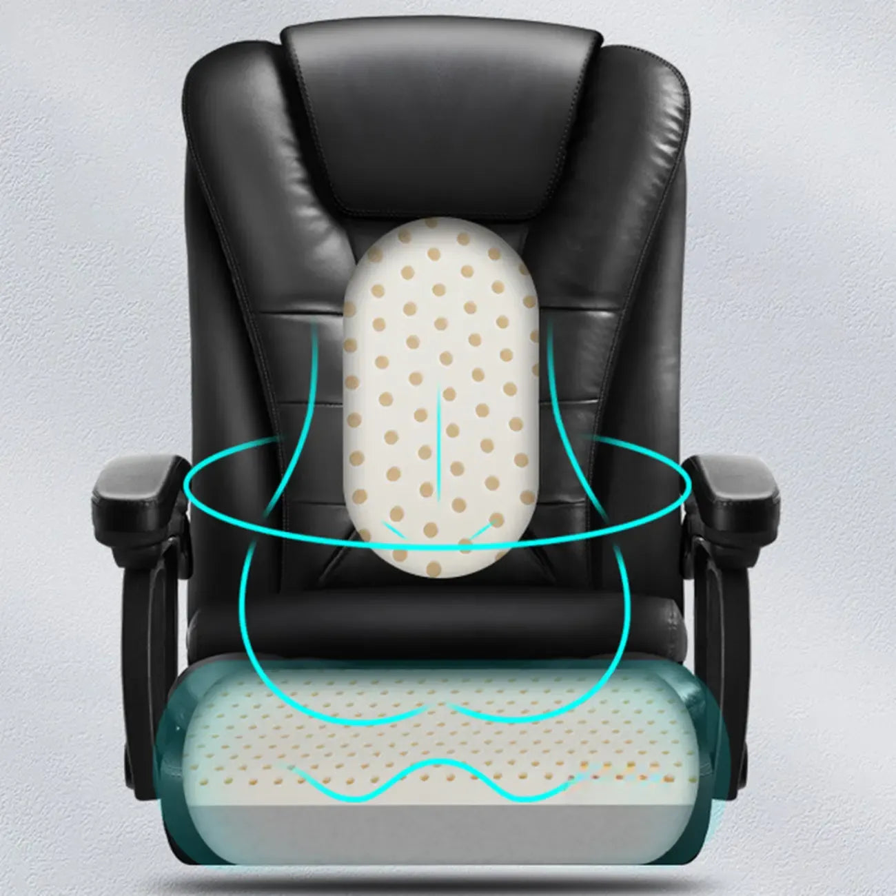 Sedia da ufficio girevole ergonomica in pelle nera con poggiapiedi