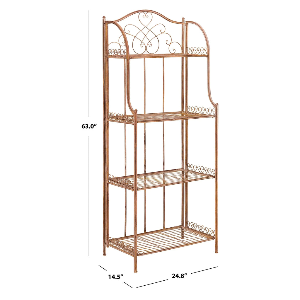 SAFAVIEH Bryn Scaffale da panettiere da esterno a 4 ripiani in ferro battuto vittoriano - 25 pollici L x 15 pollici P x 63 pollici H - 25 L x 15 P x 63 H