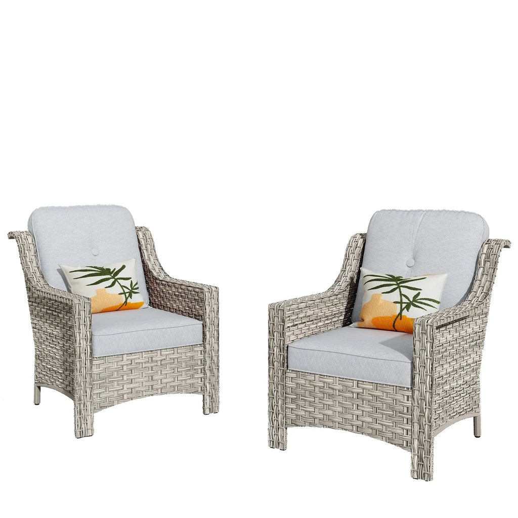 HOOOWOOO, Set di 2 Sedie da Esterno in Rattan Intrecciato con Schienale Alto