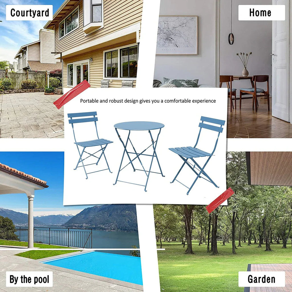 Set bistro pieghevole in metallo da 3 pezzi, set conversazione resistente alle intemperie per esterni/interni, per patio, cortile, giardino