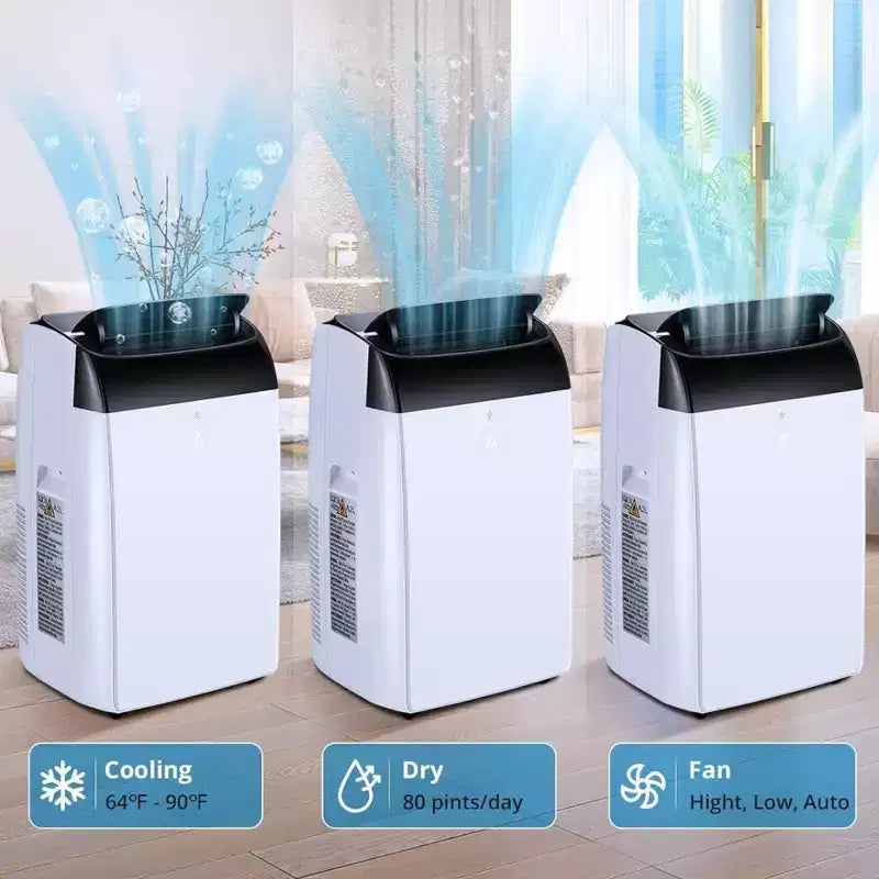 Condizionatore d'aria GustoWave 14000 BTU con telecomando, unità AC portatile per ambienti fino a 70 m², Bianco/Nero
