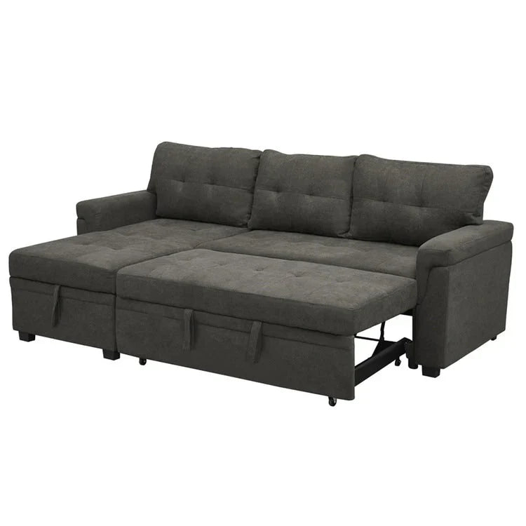 Divano componibile convertibile reversibile con letto estraibile, chaise longue con contenitore nascosto e gambe durevoli
