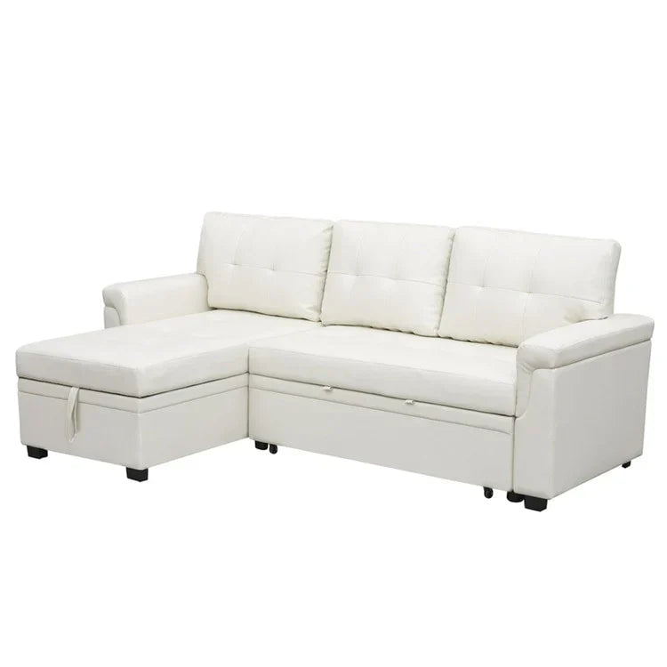 Divano componibile convertibile reversibile con letto estraibile, chaise longue con contenitore nascosto e gambe durevoli