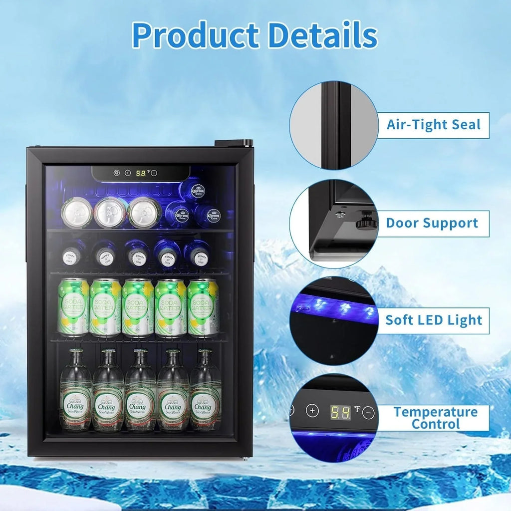Mini Frigo-Cantinetta per bevande da 100 lattine, Frigo portatile, Porta in vetro frontale trasparente, Piccolo refrigeratore per bevande con touch screen - 2.6 Cu. Ft.