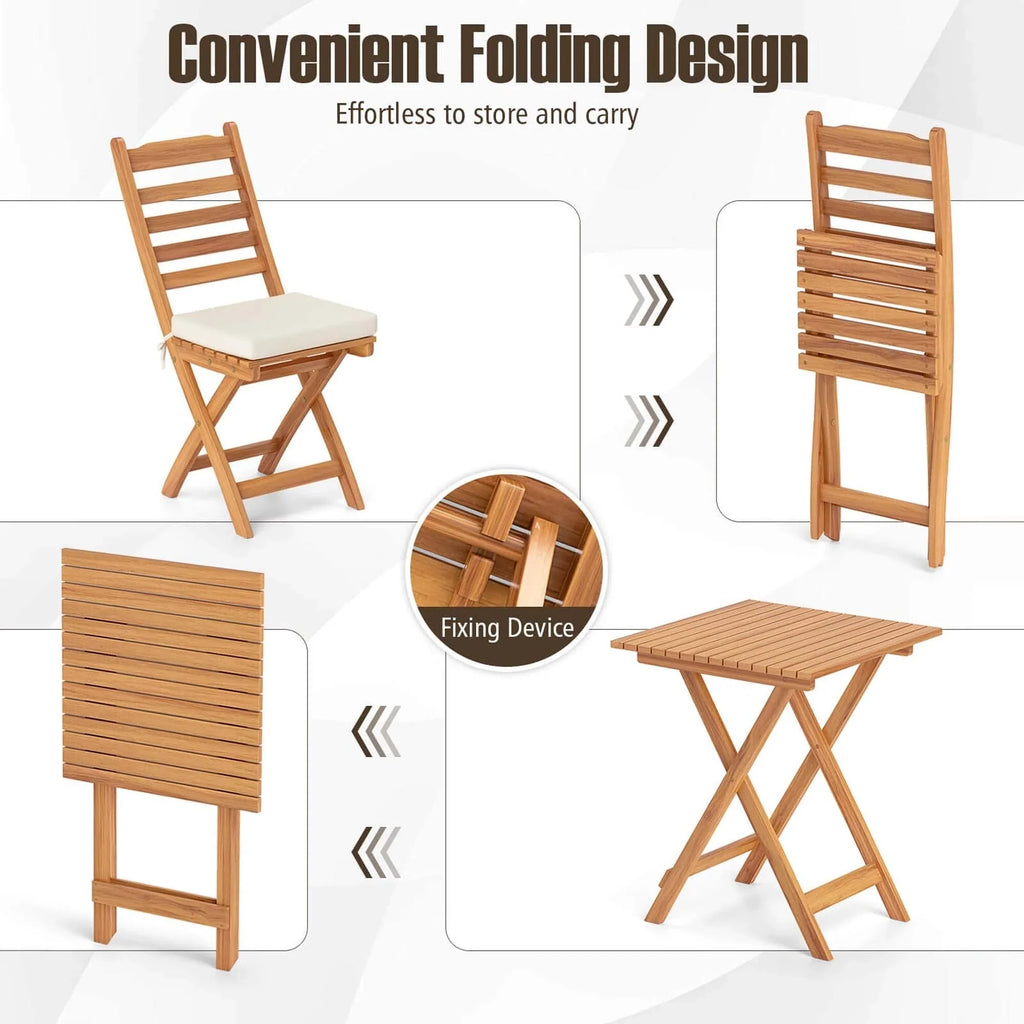 Patiojoy Set Bistro Pieghevole 3 Pezzi con Cuscini Rimovibili - Vedi Dettagli