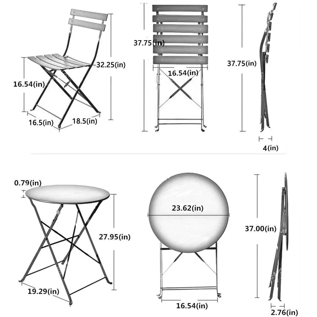 Set bistro pieghevole in metallo da 3 pezzi, set conversazione resistente alle intemperie per esterni/interni, per patio, cortile, giardino