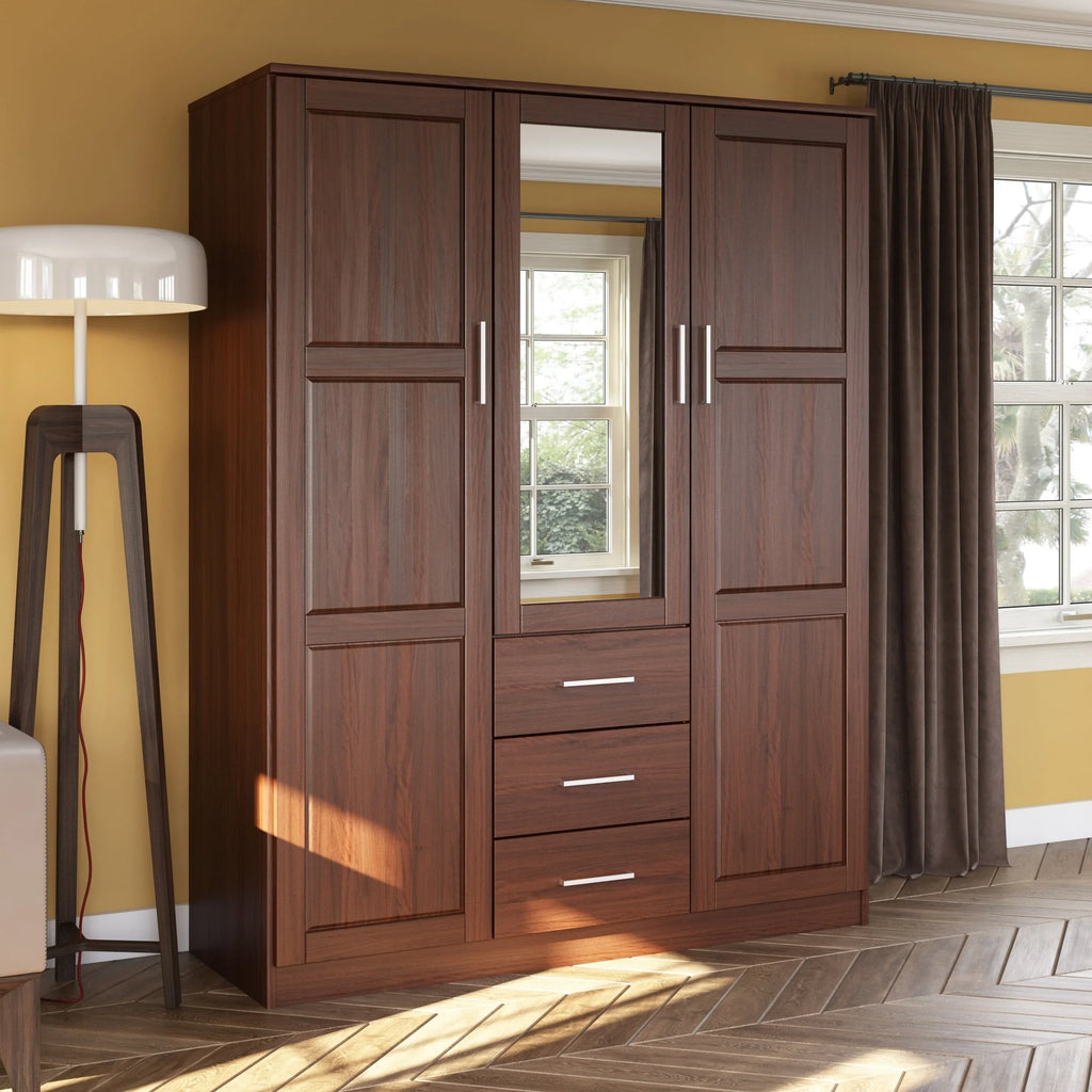 Palace Imports Armadio a 3 ante Cosmo 100% legno massello con ante in legno massello o a specchio