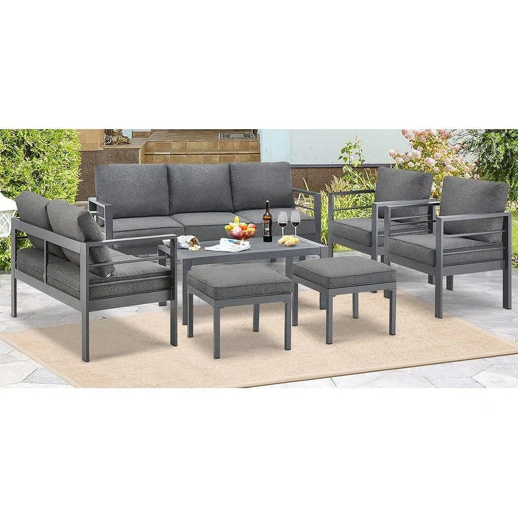 AECOJOY Set di mobili da giardino a 7 pezzi in alluminio Set da conversazione per esterni