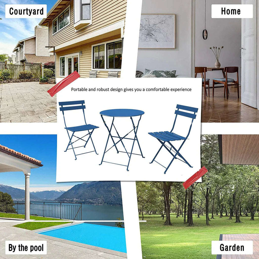 Set bistro pieghevole in metallo da 3 pezzi, set conversazione resistente alle intemperie per esterni/interni, per patio, cortile, giardino