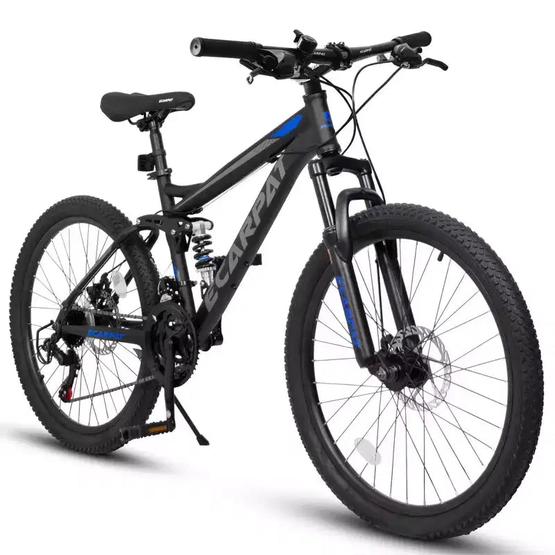 Okak Bici da Montagna da 27.5 pollici con Ammortizzatori Anteriori e Posteriori, Bici da Cross a 21 Velocità con Freno a Disco Meccanico, Bici per Adulti Uomo e Donna