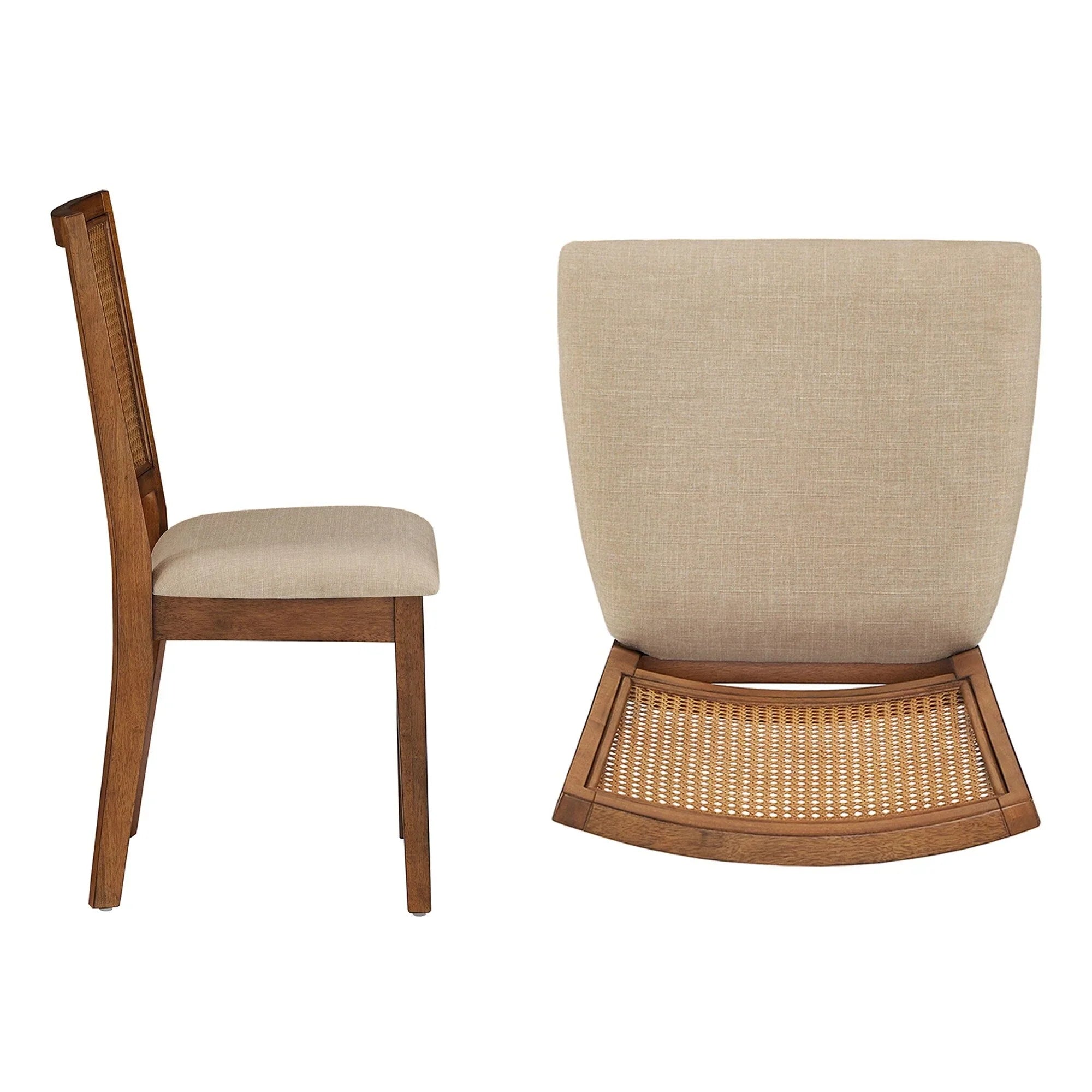 Sedie da pranzo Ronda in lino beige con schienale in rattan (set da 2)