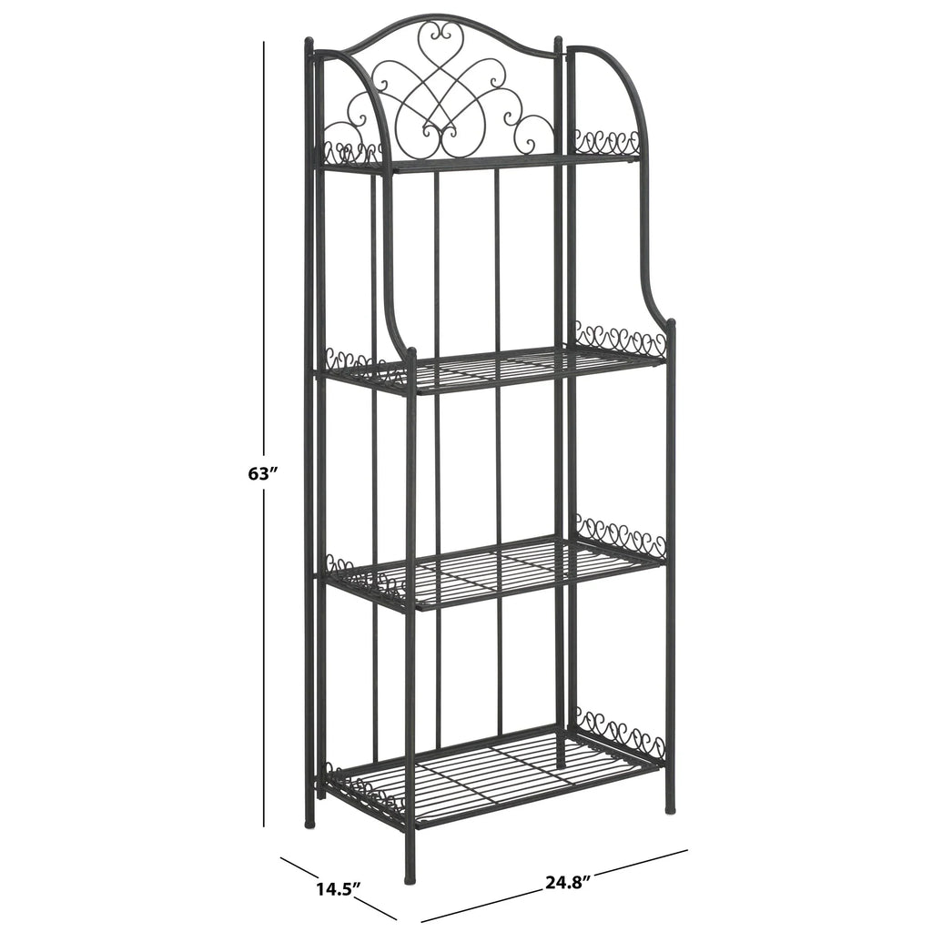 SAFAVIEH Bryn Scaffale da panettiere da esterno a 4 ripiani in ferro battuto vittoriano - 25 pollici L x 15 pollici P x 63 pollici H - 25 L x 15 P x 63 H