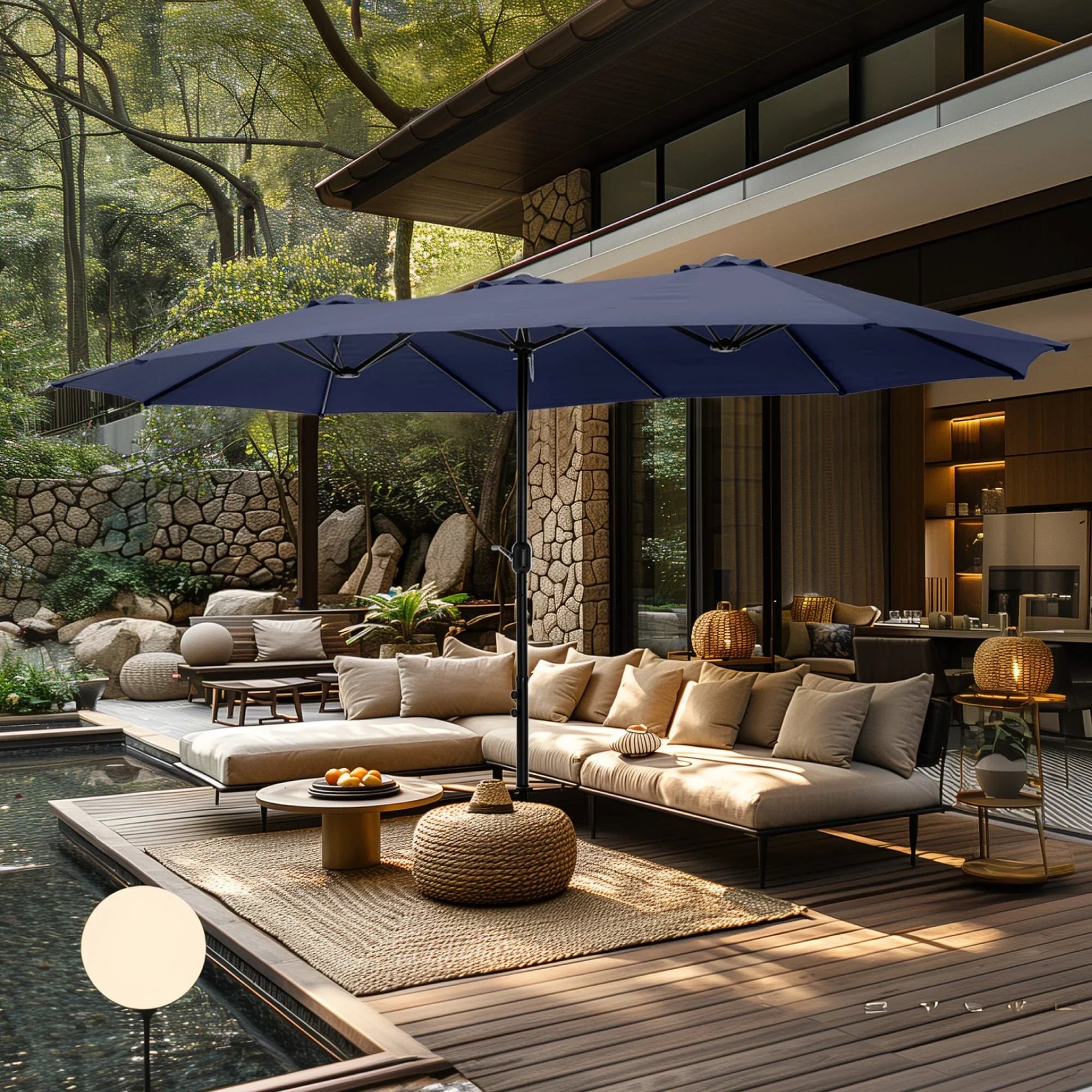 MAISON ARTS Ombrellone Doppio da 4,5 m, Extra Large, per Patio, con Base Inclusa