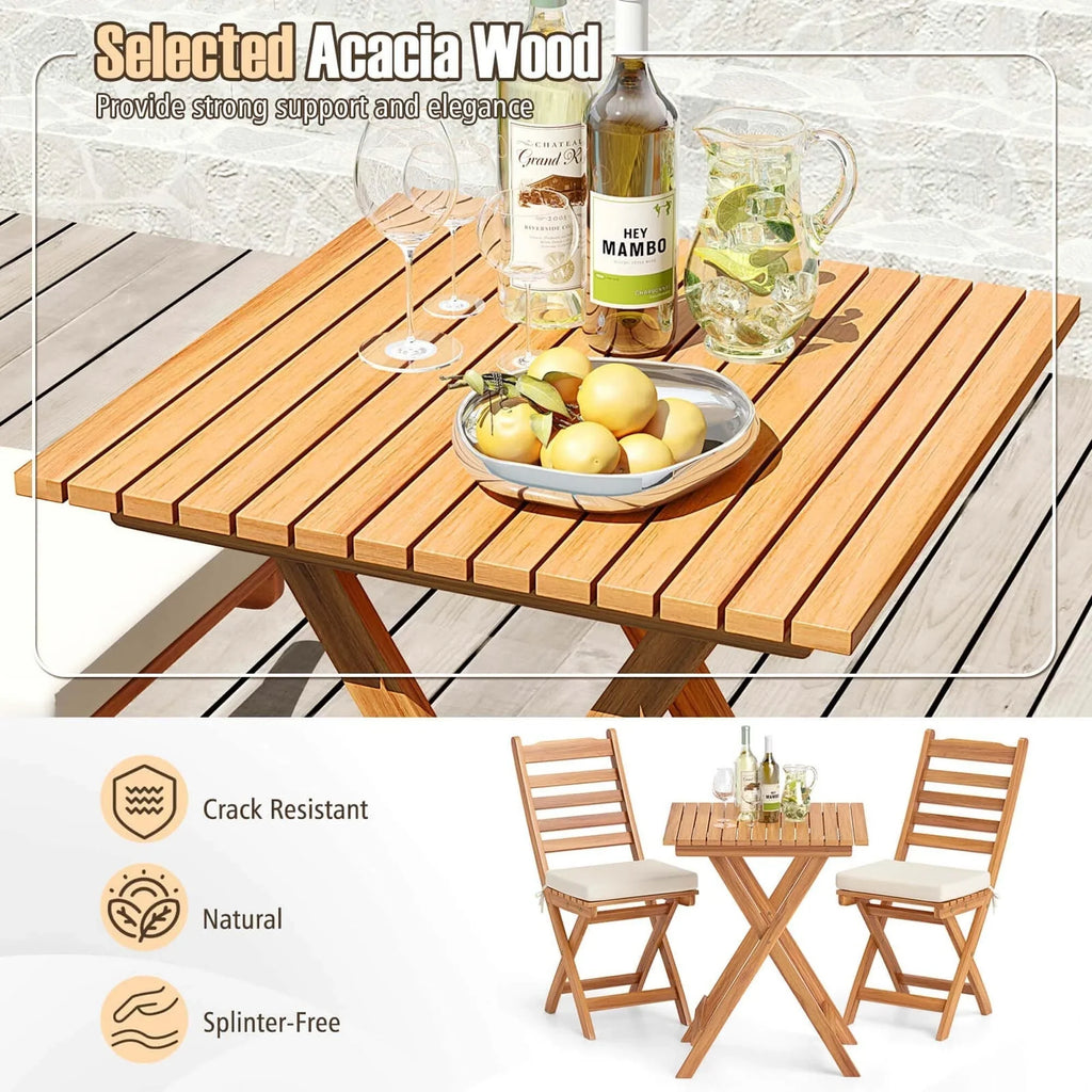 Patiojoy Set Bistro Pieghevole 3 Pezzi con Cuscini Rimovibili - Vedi Dettagli