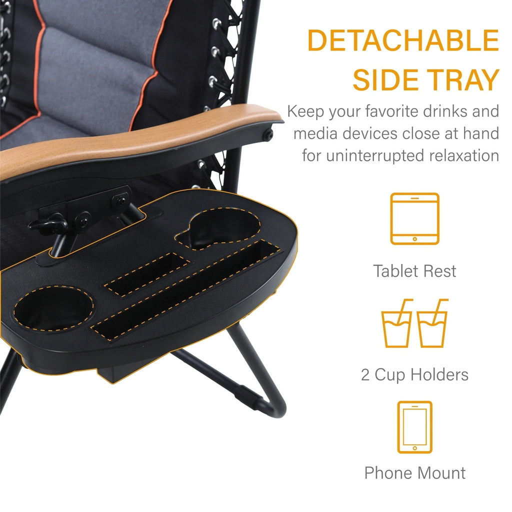 Sedia a sdraio oversize XL imbottita con gravità zero, bracciolo più largo, reclinabile regolabile con portabicchieri - N/D