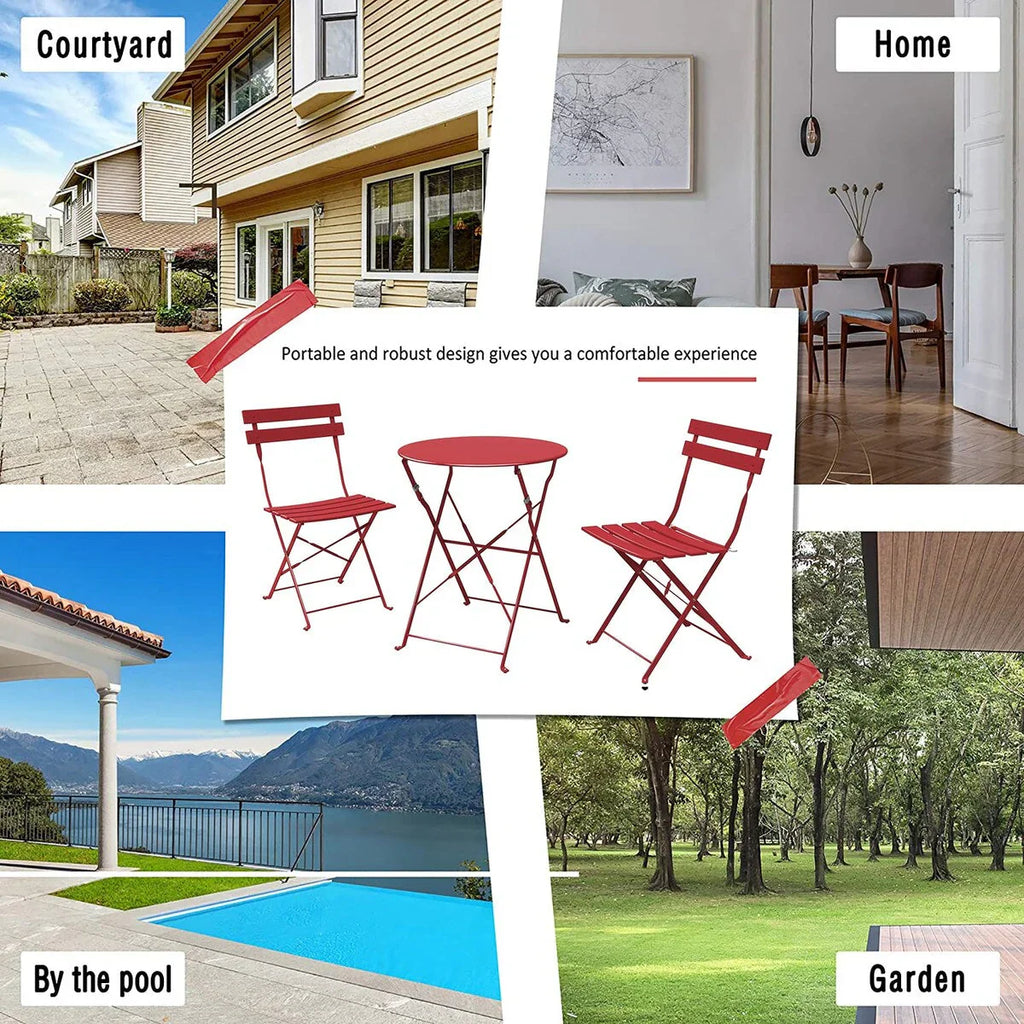Set bistro pieghevole in metallo da 3 pezzi, set conversazione resistente alle intemperie per esterni/interni, per patio, cortile, giardino