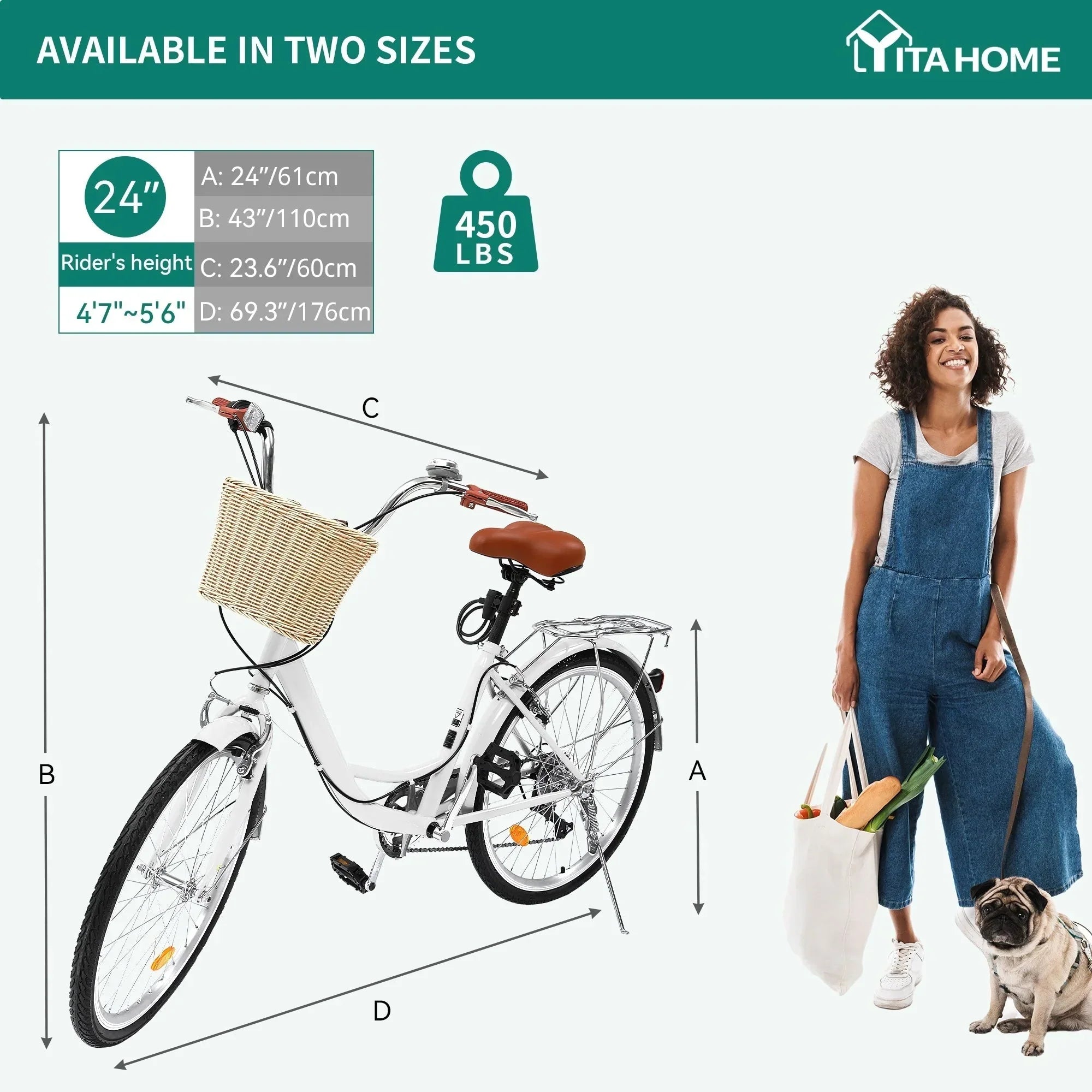 Moasis24/26 Bicicletta Cruiser a 7 velocità Regolabile con Telaio Ribassato, per Pendolari