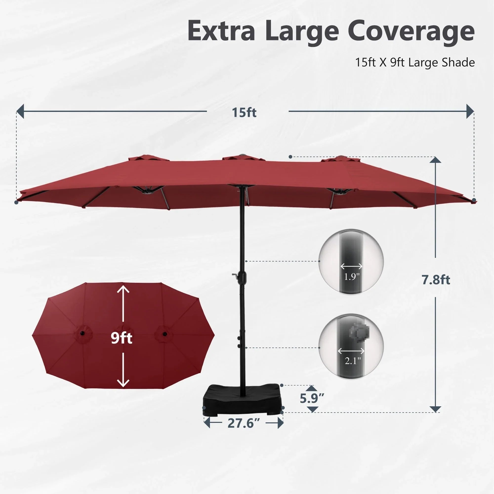 MAISON ARTS Ombrellone Doppio da 4,5 m, Extra Large, per Patio, con Base Inclusa