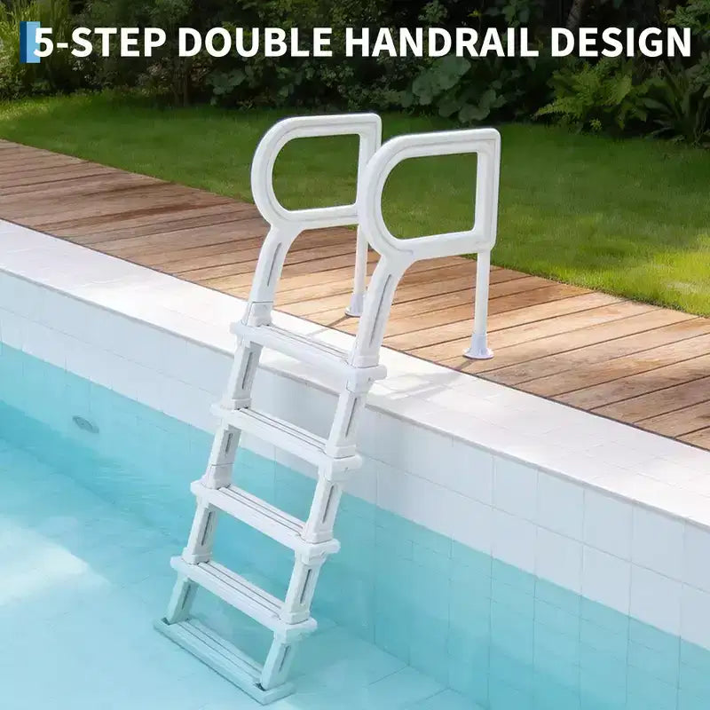 Scaletta per piscina per impieghi gravosi a 5 gradini con doppio corrimano, gradini in PE robusti antiscivolo, capacità 181 kg, adatta per piscine interrate e fuori terra da 122 a 137 cm