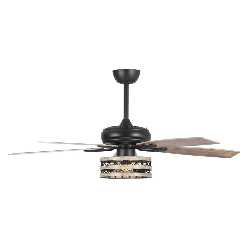 Ventilatore da soffitto da 52 pollici Farmhouse Driftwood a 5 pale, nero, con gabbia, con telecomando