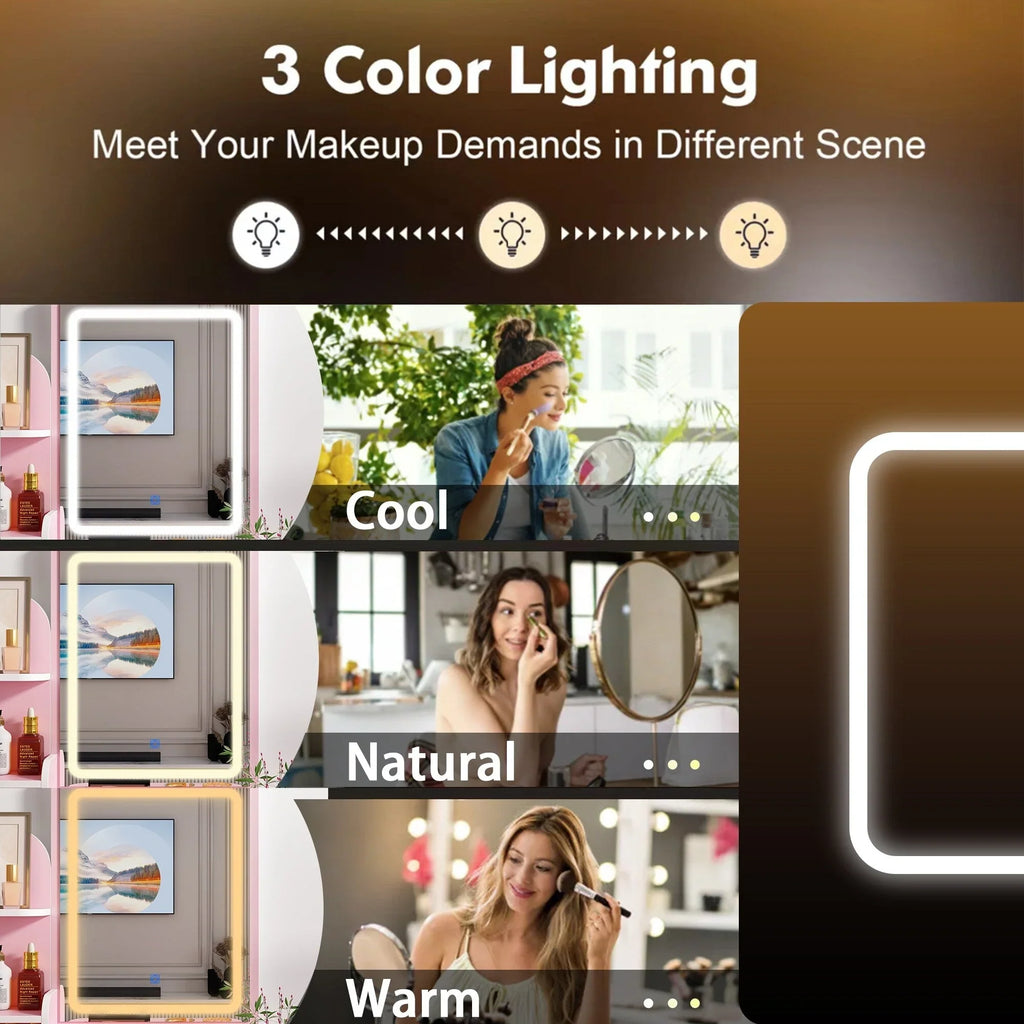 Tavolo da Trucco con Luci a LED, Specchio e Sgabello